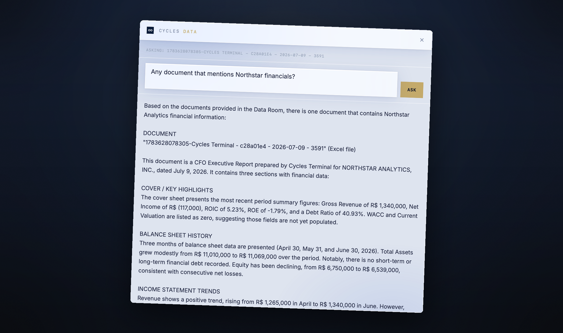 Cycles Data — resposta com fonte