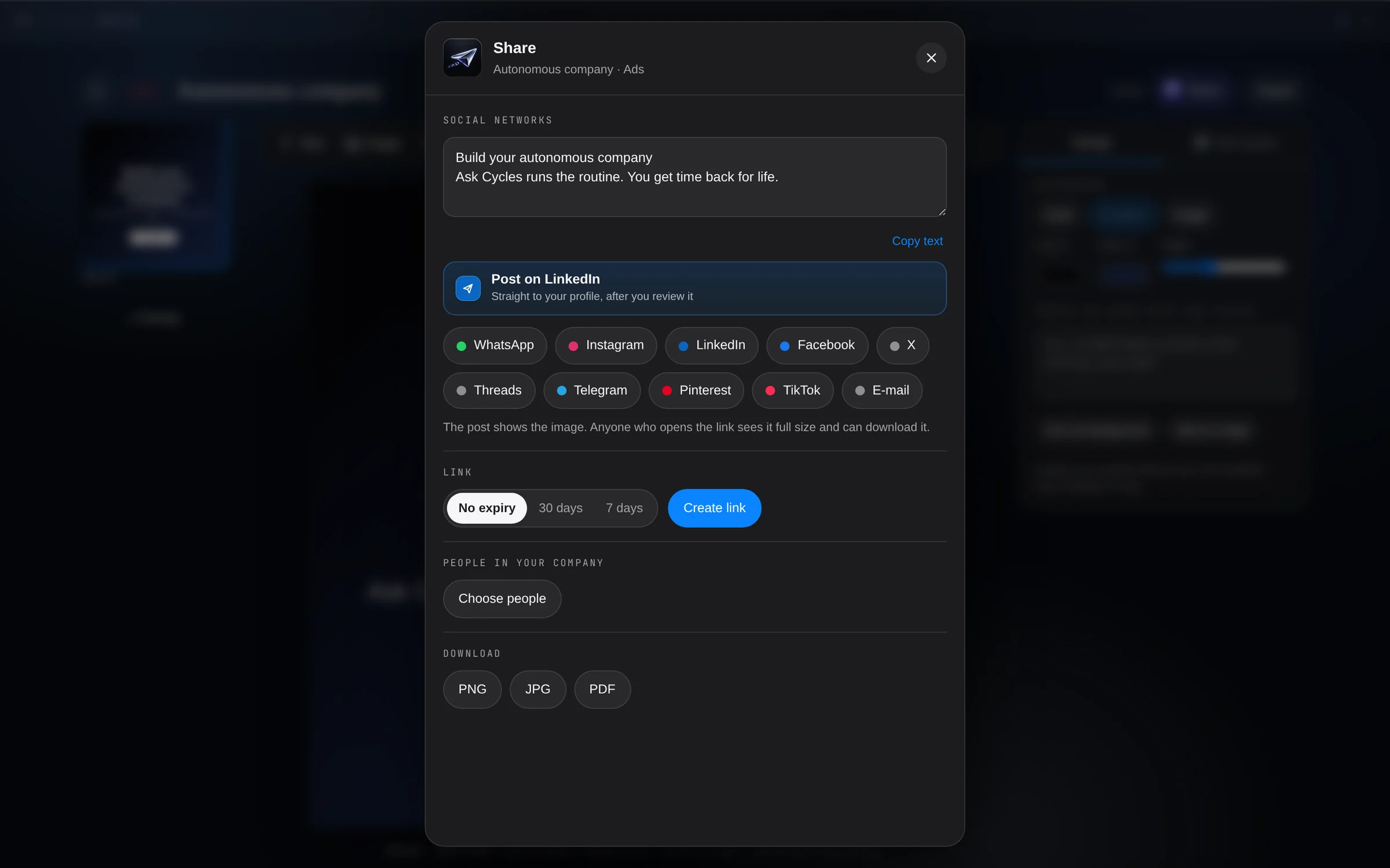 A new way to collaborate. Share what you create, instantly: with your team, by link or straight to your social networks, with the preview in place.