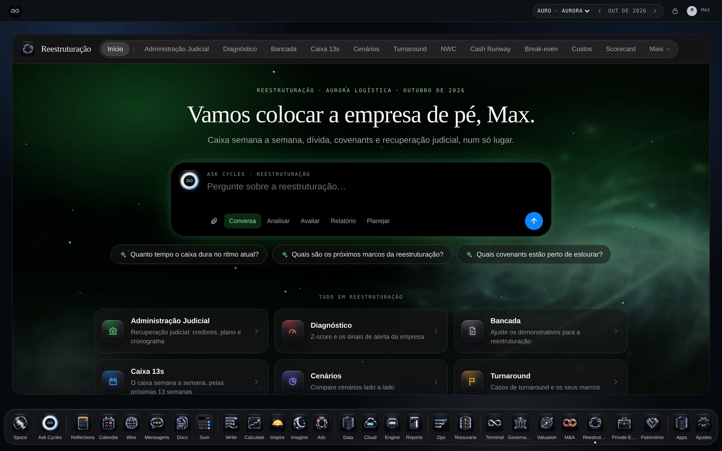 Restructuring & Turnaround PRO — o início do app, com a Aurora Logística